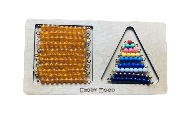 Montessori tens and units bead set with tray - natural wood - non-toxic - handmade لوحة سلم الخرز + خرز العشرات