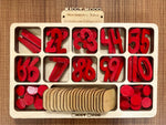 Load image into Gallery viewer, Arithmetic Operations Box with calculations Board (English) - natural wood - non-toxic - handmade صندوق العمليات ولوحة الحسابات:
