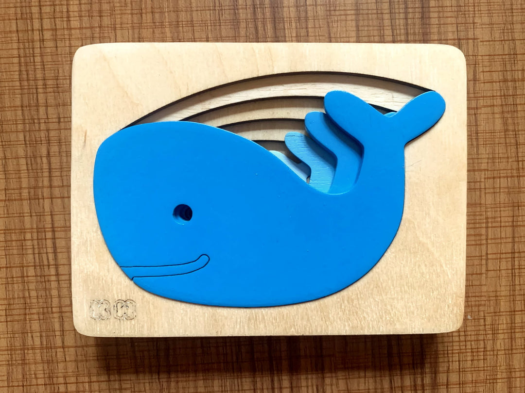 Montessori Multi-layer Whale Puzzle for Kids or Toddlers - natural wood - non-toxic - handmade  -  بازل حوت متعدد الطبقات