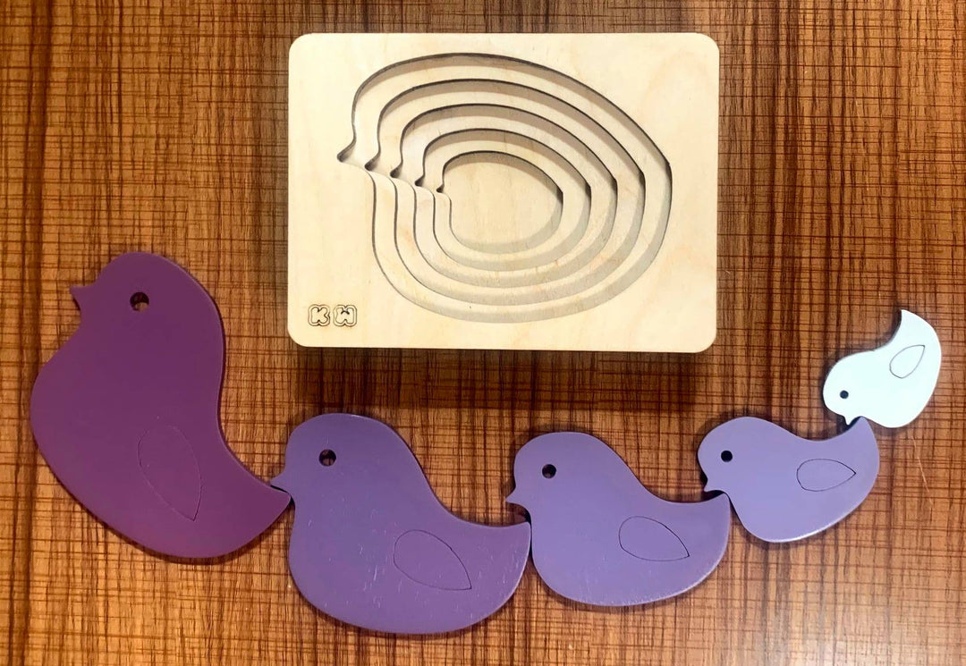 Montessori Multi-layer Bird Puzzle for Kids or Toddlers - natural wood - non-toxic - handmade  -  بازل عصفور متعدد الطبقات