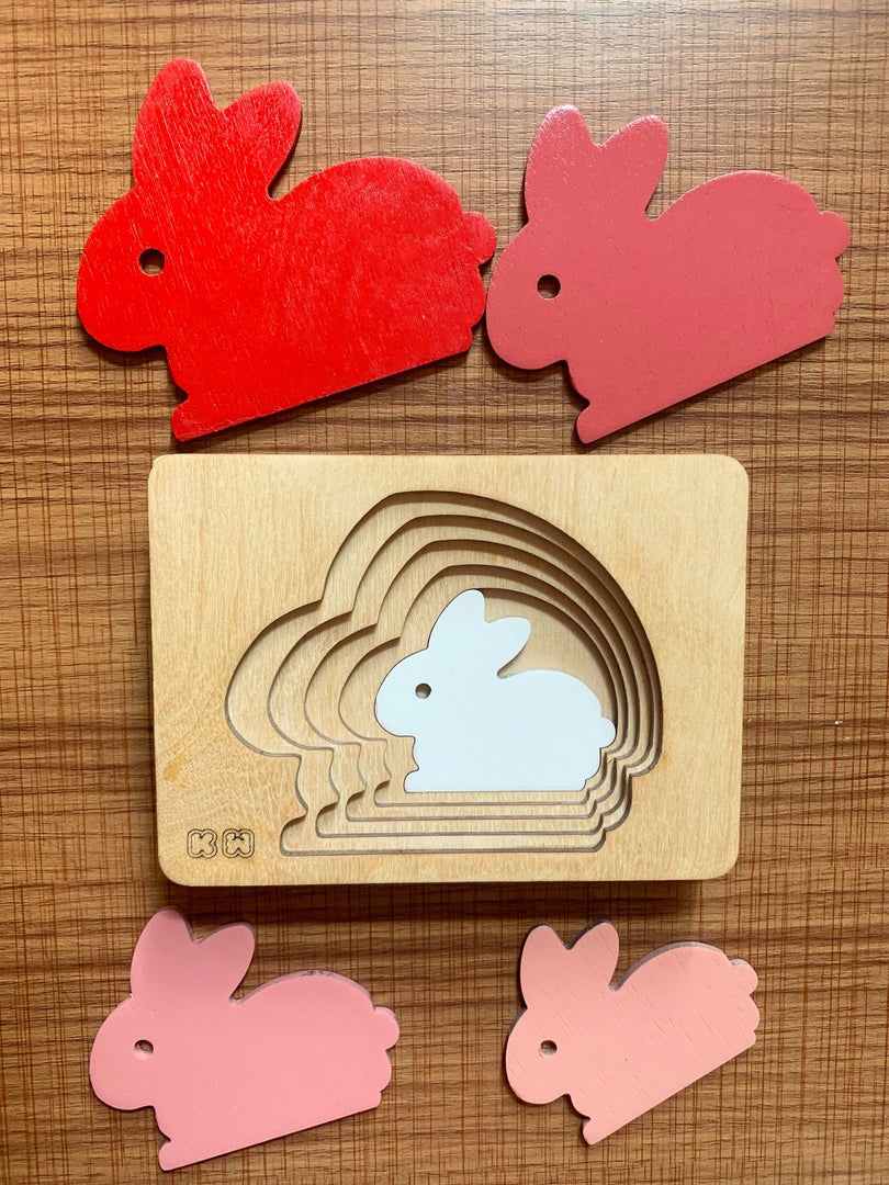 Montessori Multi-layer Rabbit Puzzle for Kids or Toddlers - natural wood - non-toxic - handmade  -  بازل ارنب متعدد الطبقات