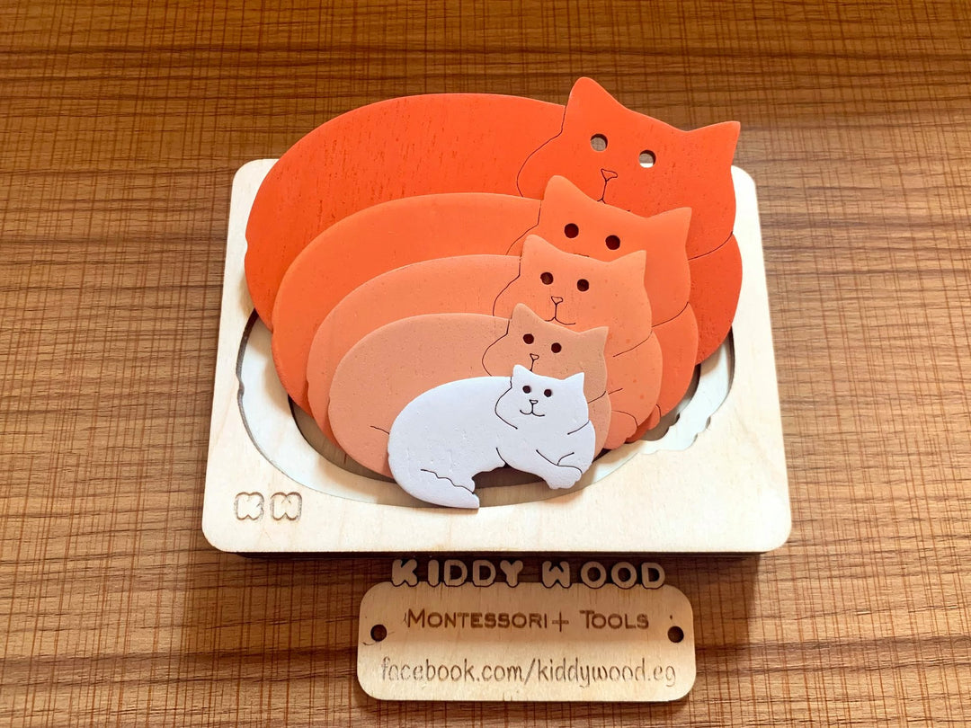 Montessori Multi-layer Cat Puzzle for Kids or Toddlers - natural wood - non-toxic - handmade  -  بازل قطة متعدد الطبقات