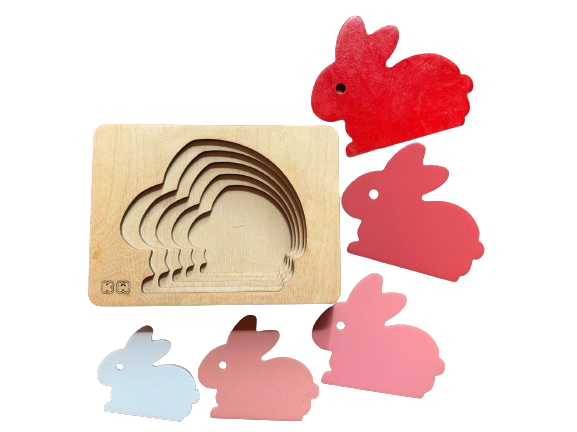 Montessori Multi-layer Rabbit Puzzle for Kids or Toddlers - natural wood - non-toxic - handmade  -  بازل ارنب متعدد الطبقات