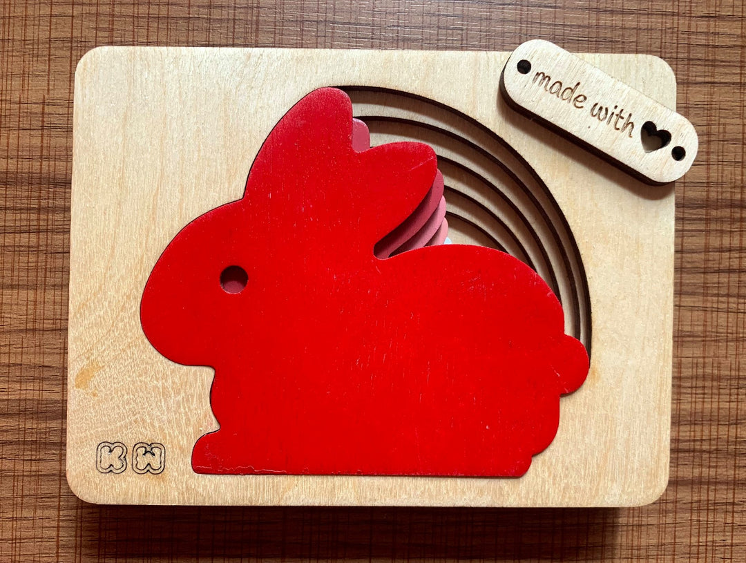 Montessori Multi-layer Rabbit Puzzle for Kids or Toddlers - natural wood - non-toxic - handmade  -  بازل ارنب متعدد الطبقات
