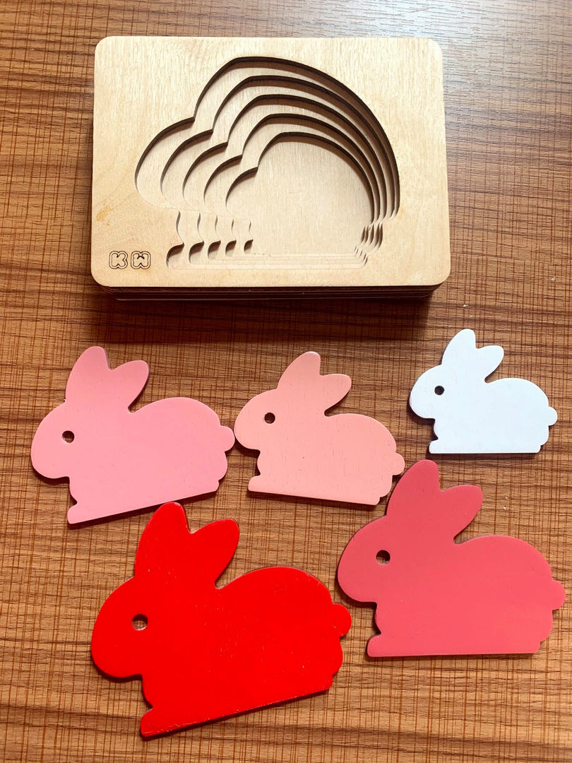 Montessori Multi-layer Rabbit Puzzle for Kids or Toddlers - natural wood - non-toxic - handmade  -  بازل ارنب متعدد الطبقات