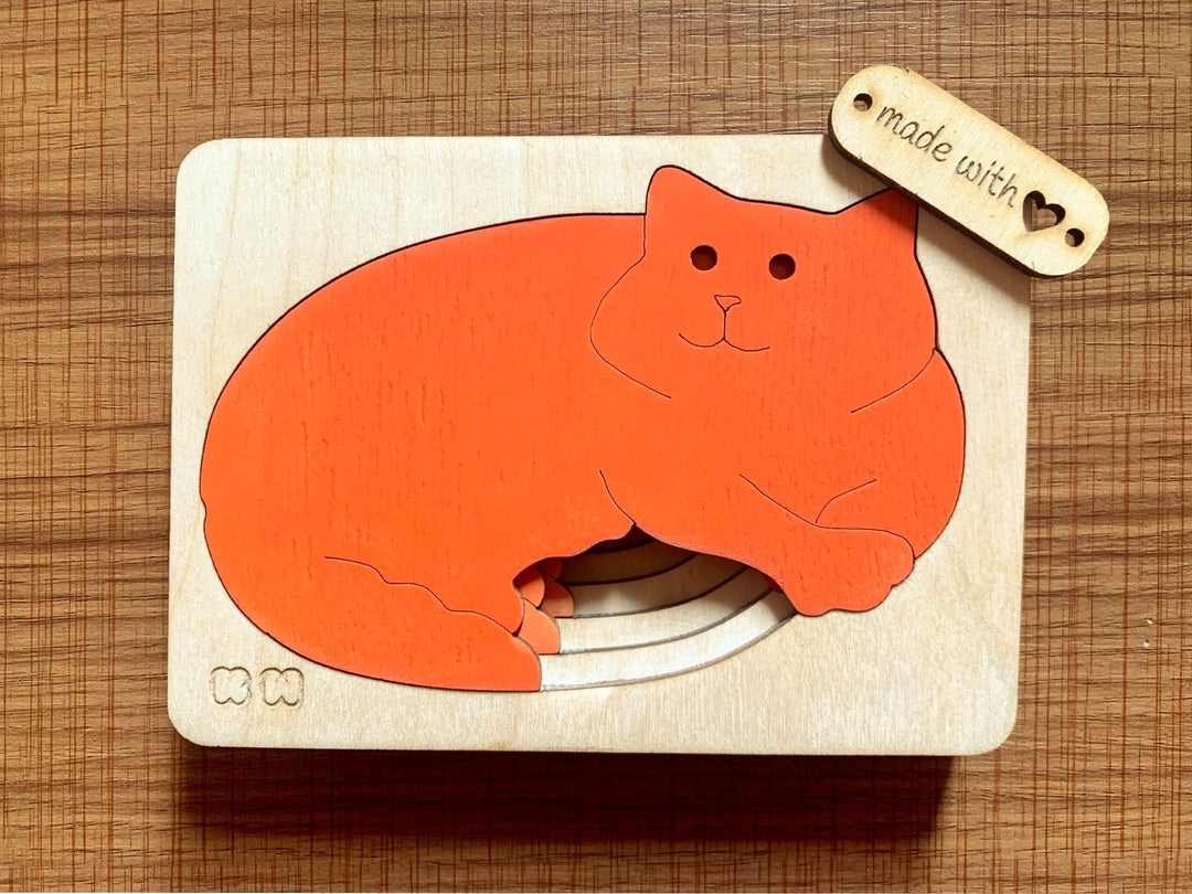Montessori Multi-layer Cat Puzzle for Kids or Toddlers - natural wood - non-toxic - handmade  -  بازل قطة متعدد الطبقات