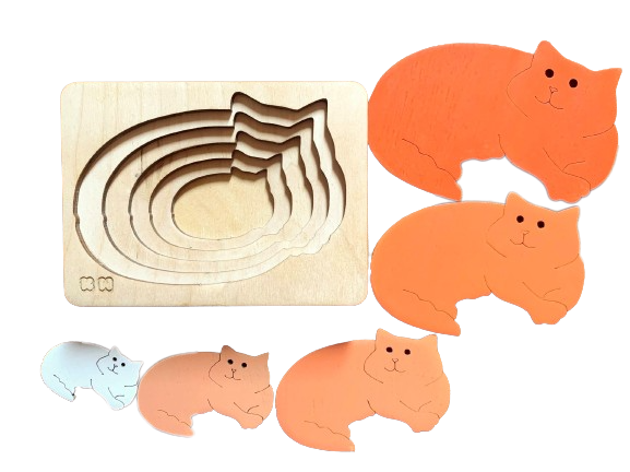 Montessori Multi-layer Cat Puzzle for Kids or Toddlers - natural wood - non-toxic - handmade  -  بازل قطة متعدد الطبقات