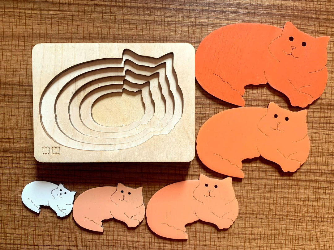 Montessori Multi-layer Cat Puzzle for Kids or Toddlers - natural wood - non-toxic - handmade  -  بازل قطة متعدد الطبقات