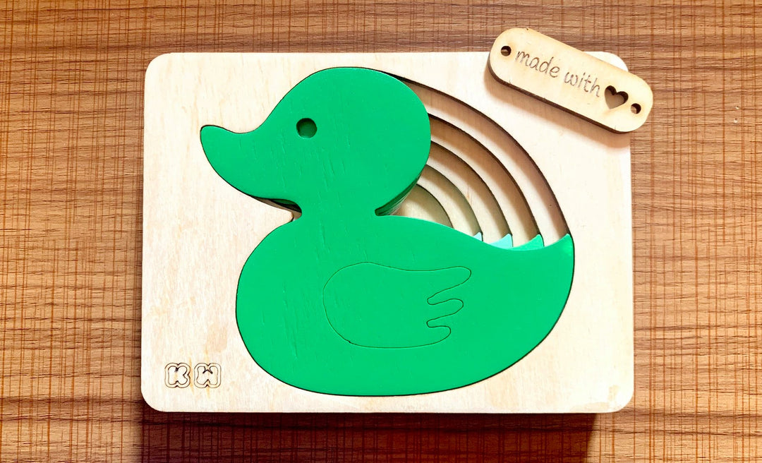 Montessori Multi-layer Duck Puzzle for Kids or Toddlers - natural wood - non-toxic - handmade  -  بازل بطة متعدد الطبقات