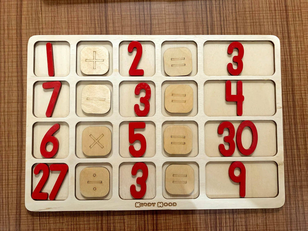 Arithmetic Operations Box with calculations Board (English) - natural wood - non-toxic - handmade صندوق العمليات ولوحة الحسابات: