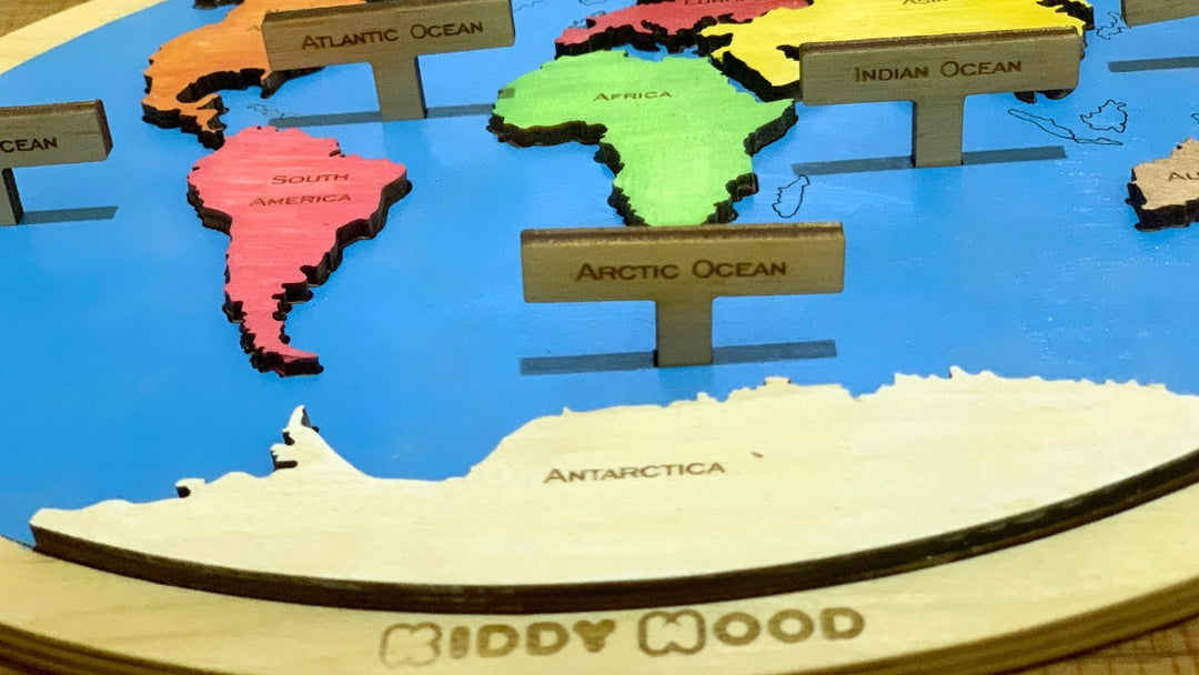 World map Puzzle- English language - natural wood - non-toxic - handmade خريطة العالم انجليزي