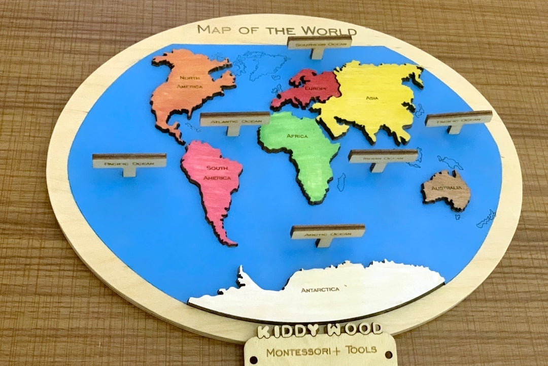 World map Puzzle- English language - natural wood - non-toxic - handmade خريطة العالم انجليزي