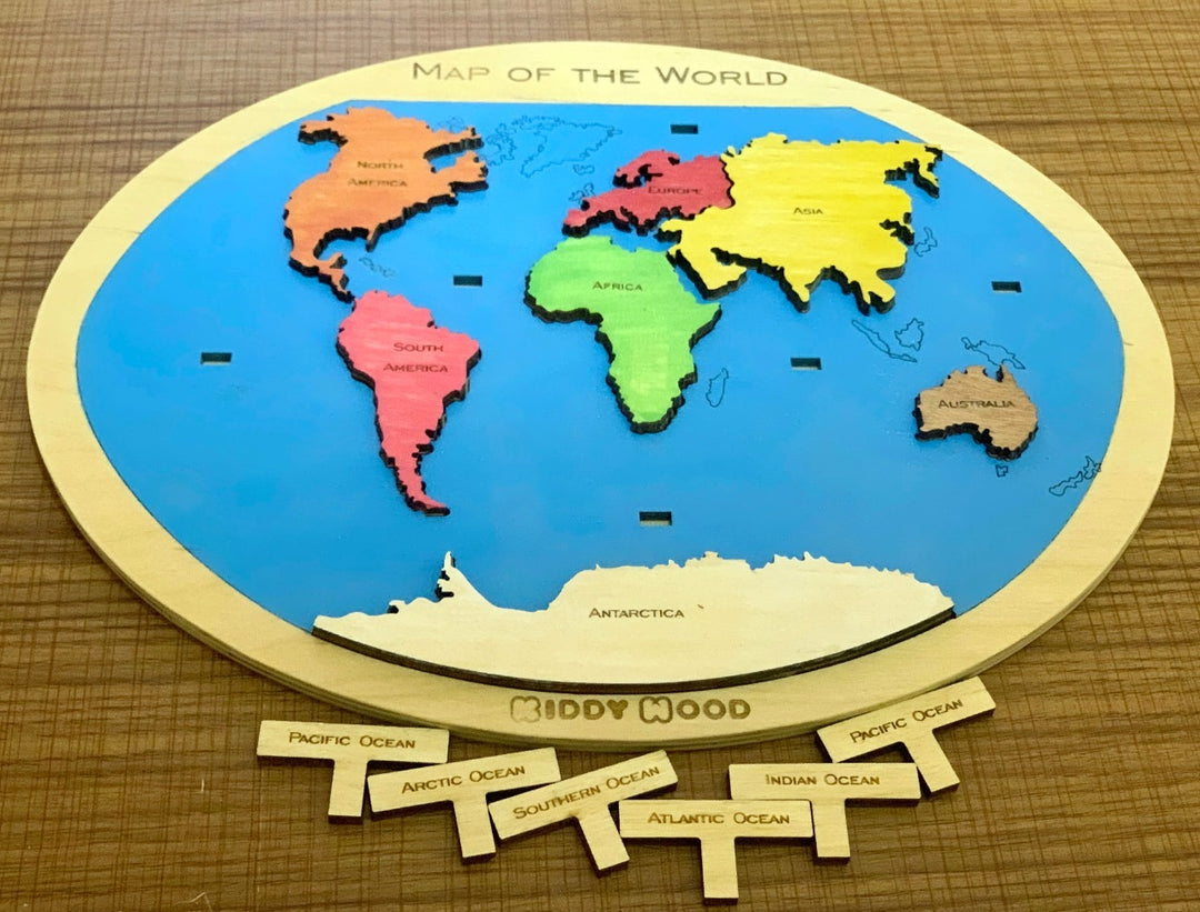 World map Puzzle- English language - natural wood - non-toxic - handmade خريطة العالم انجليزي