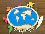 Load image into Gallery viewer, World map Puzzle- English &amp; Arabic - natural wood - non-toxic - handmade
