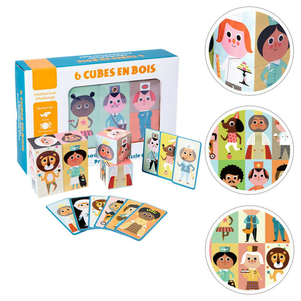 Wooden Cartoon Stacking Baby Figures and Professions Puzzle Block Set For Toddlers