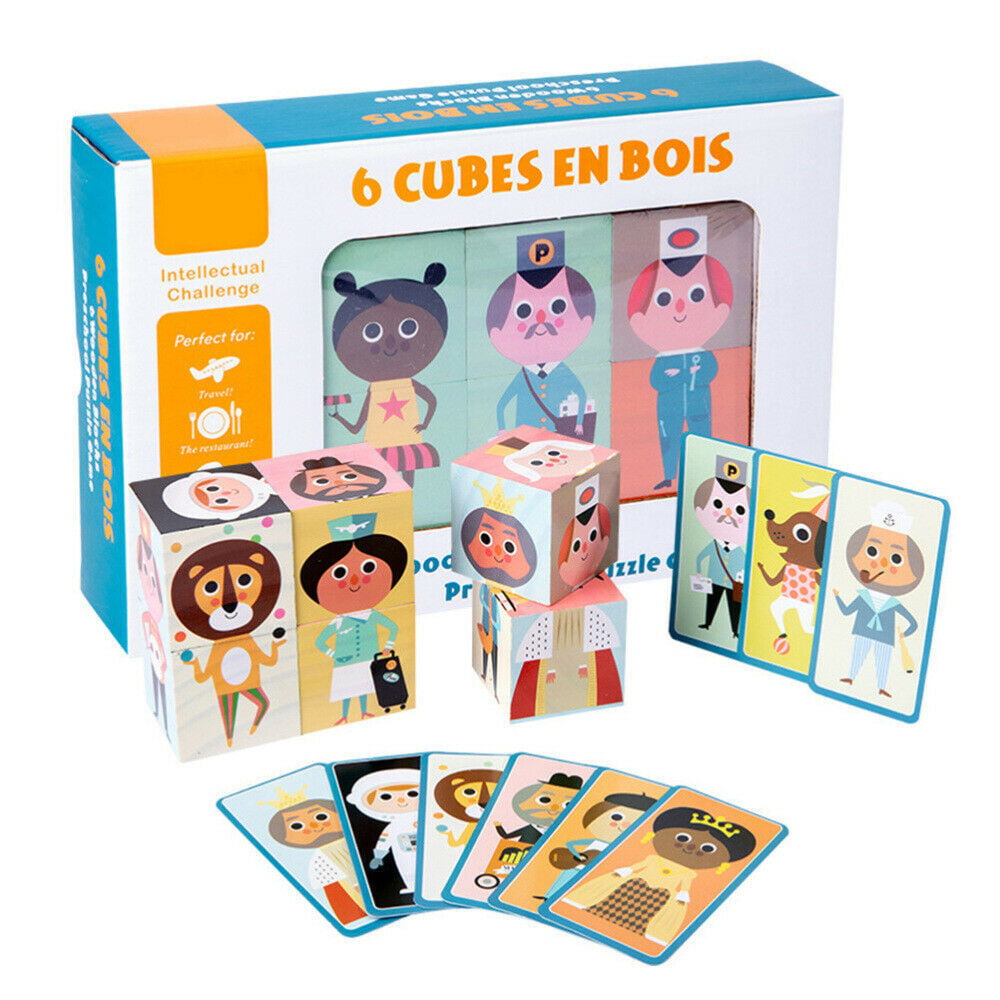 Wooden Cartoon Stacking Baby Figures and Professions Puzzle Block Set For Toddlers