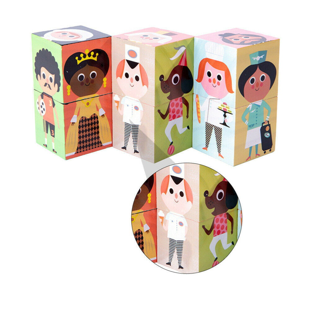 Wooden Cartoon Stacking Baby Figures and Professions Puzzle Block Set For Toddlers