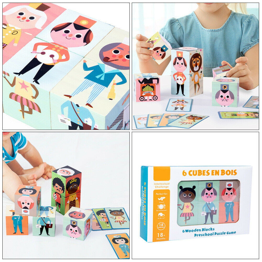 Wooden Cartoon Stacking Baby Figures and Professions Puzzle Block Set For Toddlers