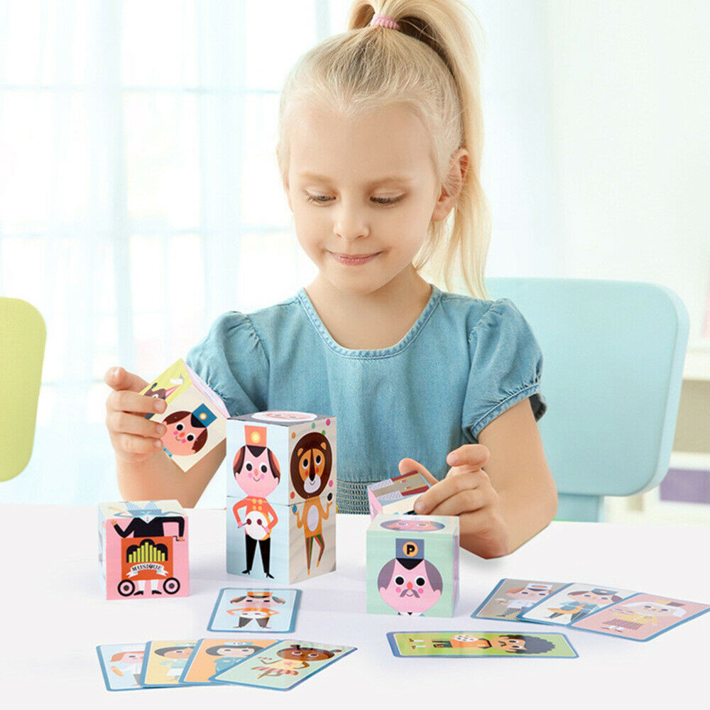Wooden Cartoon Stacking Baby Figures and Professions Puzzle Block Set For Toddlers
