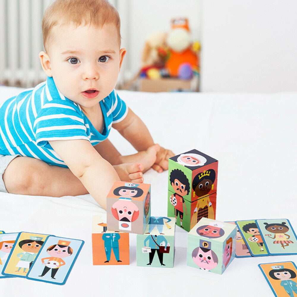 Wooden Cartoon Stacking Baby Figures and Professions Puzzle Block Set For Toddlers