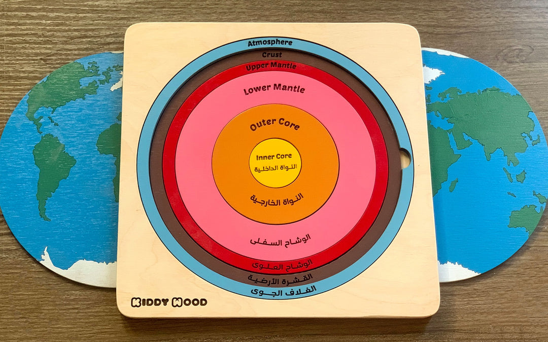 Layers of the Earth wooden puzzle - natural wood -  بازل طبقات الارض انجليزي خشب طبيعي