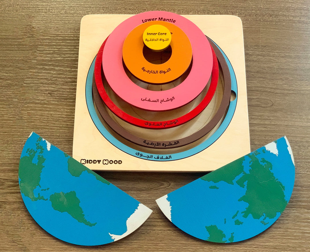 Layers of the Earth wooden puzzle - natural wood -  بازل طبقات الارض انجليزي خشب طبيعي