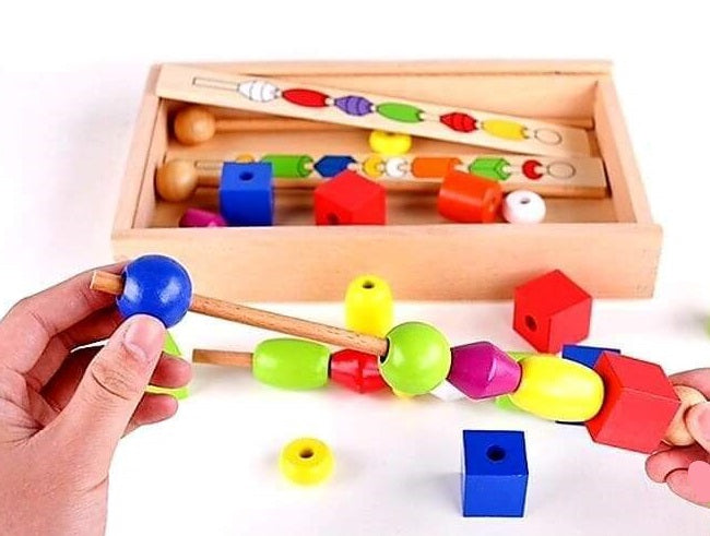 Bead Sequencing Activity Set in Wooden Storage Tray