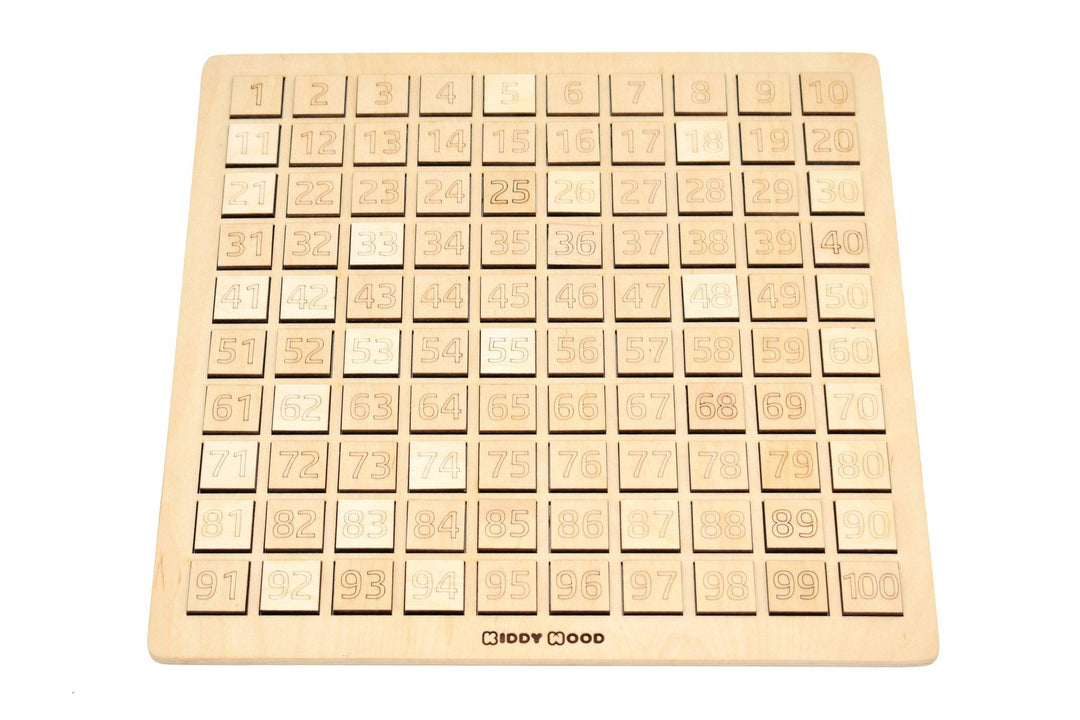 Montessori Hundred Board - Montessori Math Set, Waldorf Math, Math Manipulative, Montessori Materials, Montessori Counting Toy  -  لوحة المائة حفر انجليزي