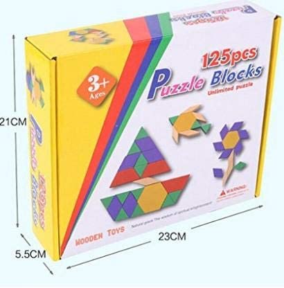125 Pcs Wooden Pattern Mosaic Blocks Set - Geometric Shape Puzzles - Made of Wood