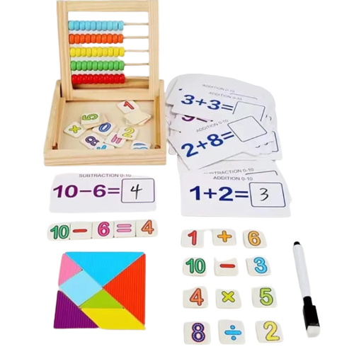 Wooden Abacus With 5 Slots & Tangram - عداد مع كروت و تانجرام