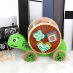 Load image into Gallery viewer, Turtle wooden Block Trailer - السلحفاة الخشبية مع تطابق أشكال
