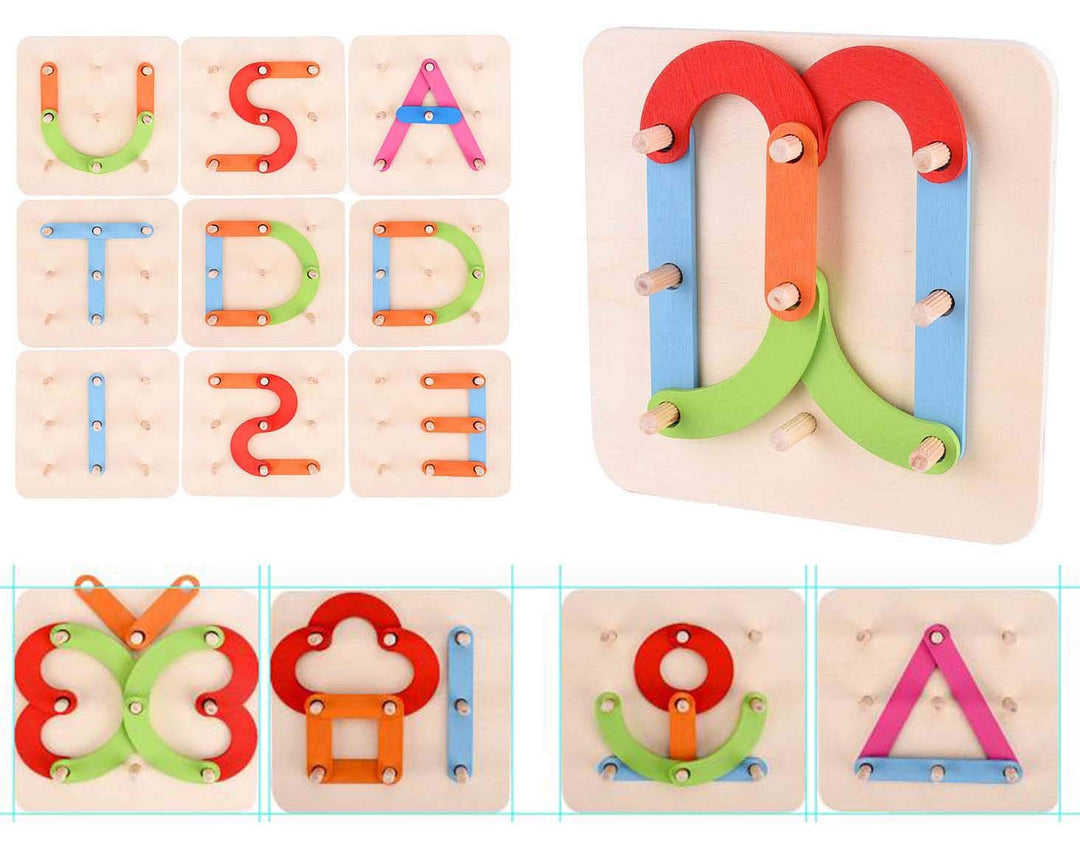 Wooden Letter Number Construction Puzzle -  شرائح تكوين الحروف الخشبية