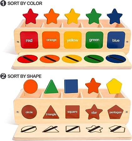 Wooden Shape & Color Sorting box - صندوق تصنيف الألوان و الأشكال الخشبي
