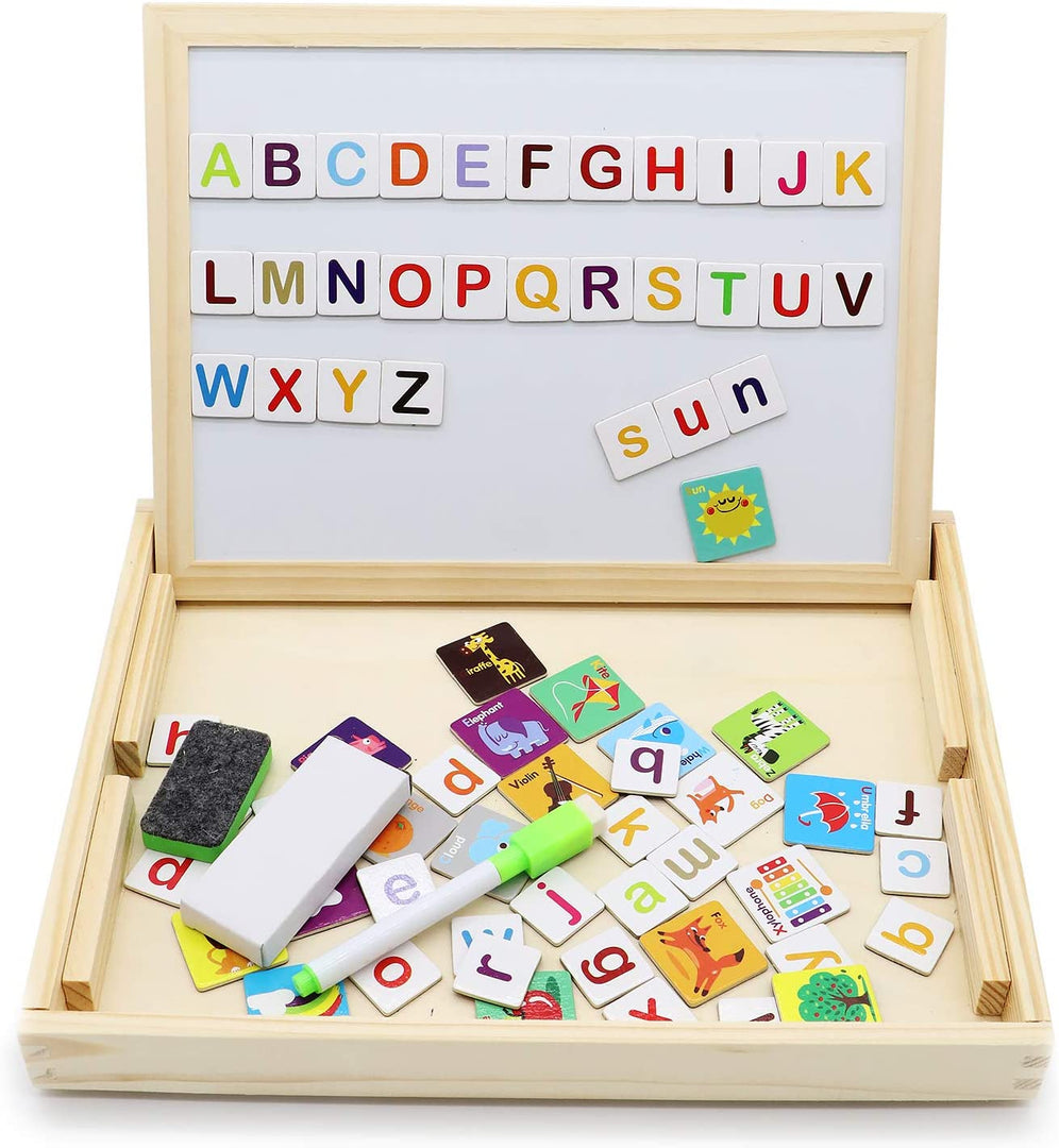 Double-sided Writing Board with Magnetic alphabet and Jigsaw Puzzles Set