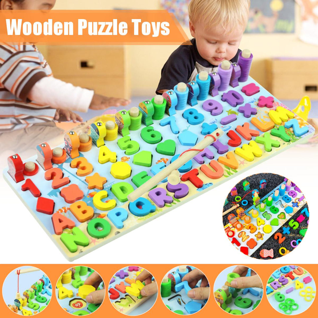 Wooden board of numbers and letters with a counter, and fishing - لوحة أرقام و حروف مع عداد و صيد سمك