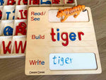 Load image into Gallery viewer, Spelling board - writing board - CVC word building mat - language kindergarten - Read build write board - natural wood - non-toxic - handmade
