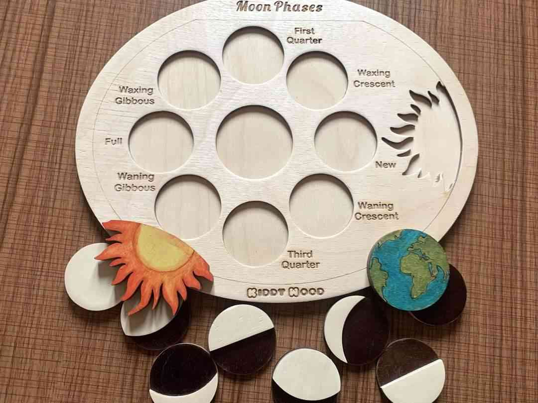 Moon phases puzzle natural wood - أطوار القمر خشب طبيعي