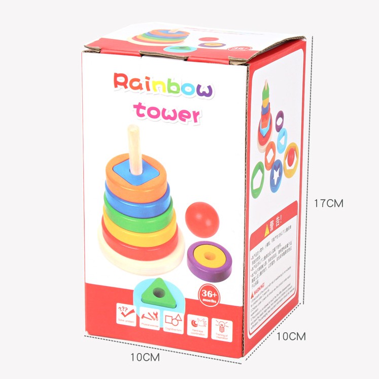 Baby Rings stacking Blocks - عمود حلقات خشب مع أشكال