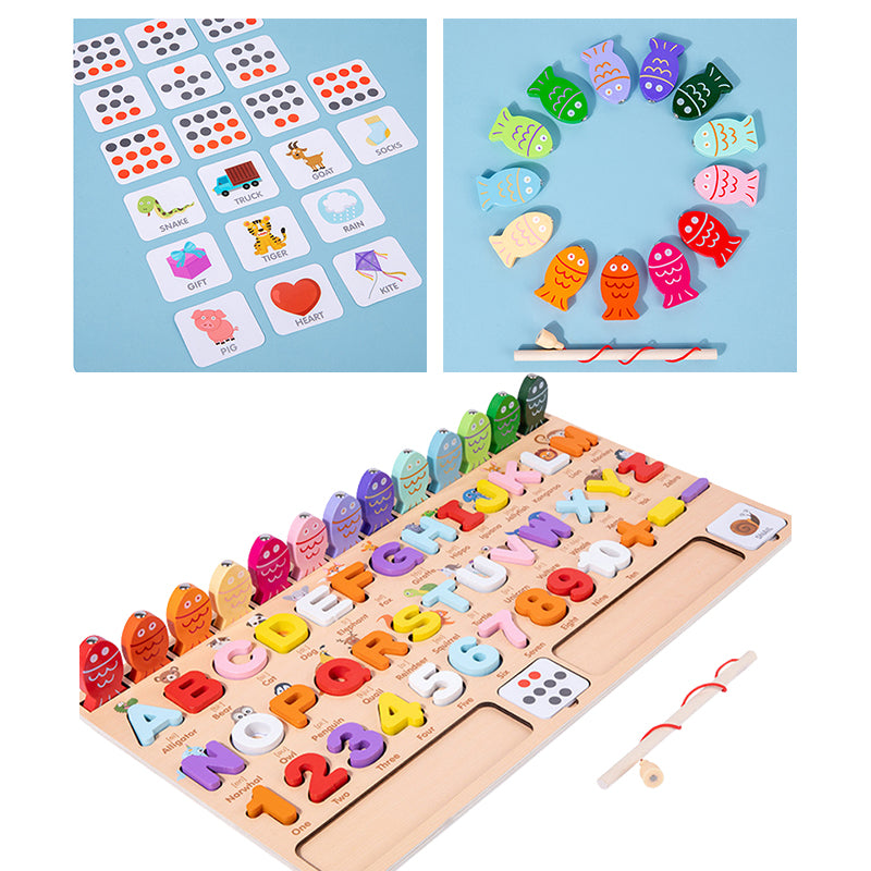 Wooden Spelling Word, Fishing & Number Cognition Matching Toy - لوحة أرقام و حروف مع صيد أسماك و مطابقة كلمات