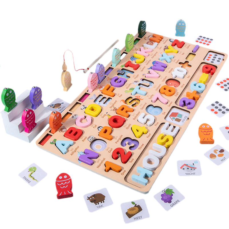 Wooden Spelling Word, Fishing & Number Cognition Matching Toy - لوحة أرقام و حروف مع صيد أسماك و مطابقة كلمات