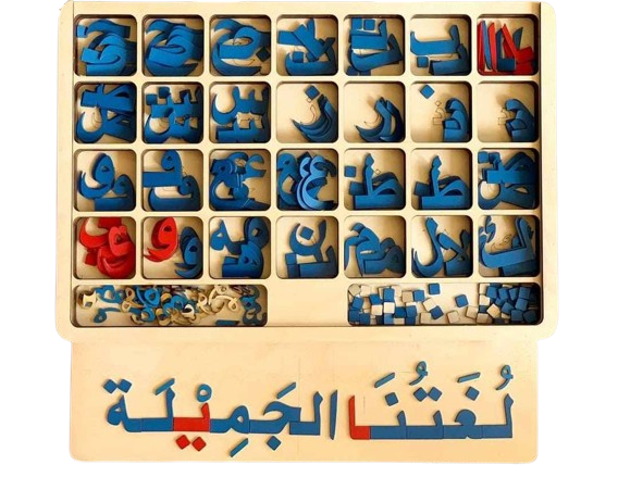 صندوق حروف اللغة العربية - خشب طبيعي -  Moveable Alphabet 5 complete sets Natural wood - Montessori 5 sets of letters - non-toxic - handmade