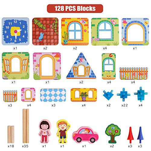 Master Of Architecture 128 Pieces Wooden Blocks - شرائح بناء خشبية 128 قطعة