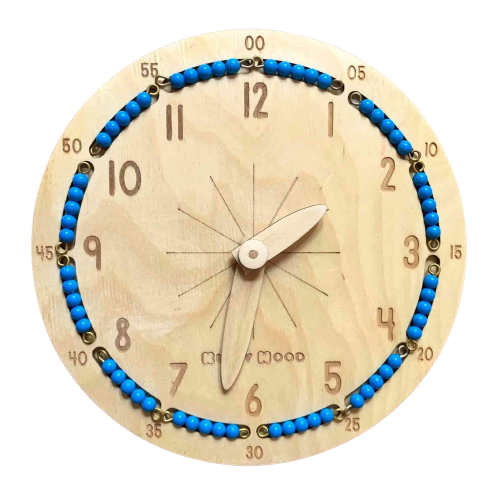 Montessori Clock, Telling Time, Analog Clock - natural wood - non-toxic - handmade  -  Here's the translation of the text into Arabic:  ساعة مونتيسوري لتعلم الوقت، ساعة تناظرية، خشب طبيعي، غير سامة، مصنوعة يدويًا